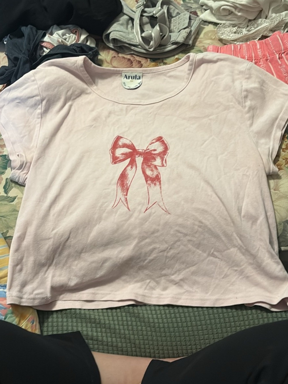 Altar'd State Light Pink Tee with Red Bow Graphic DISCONTINUED